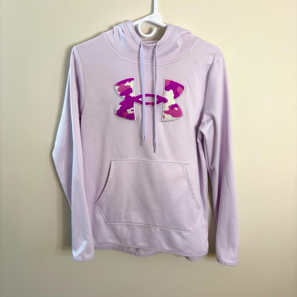 Under Armour Light Purple Hoodie with Pink Logo Womens Medium Sweatshirt